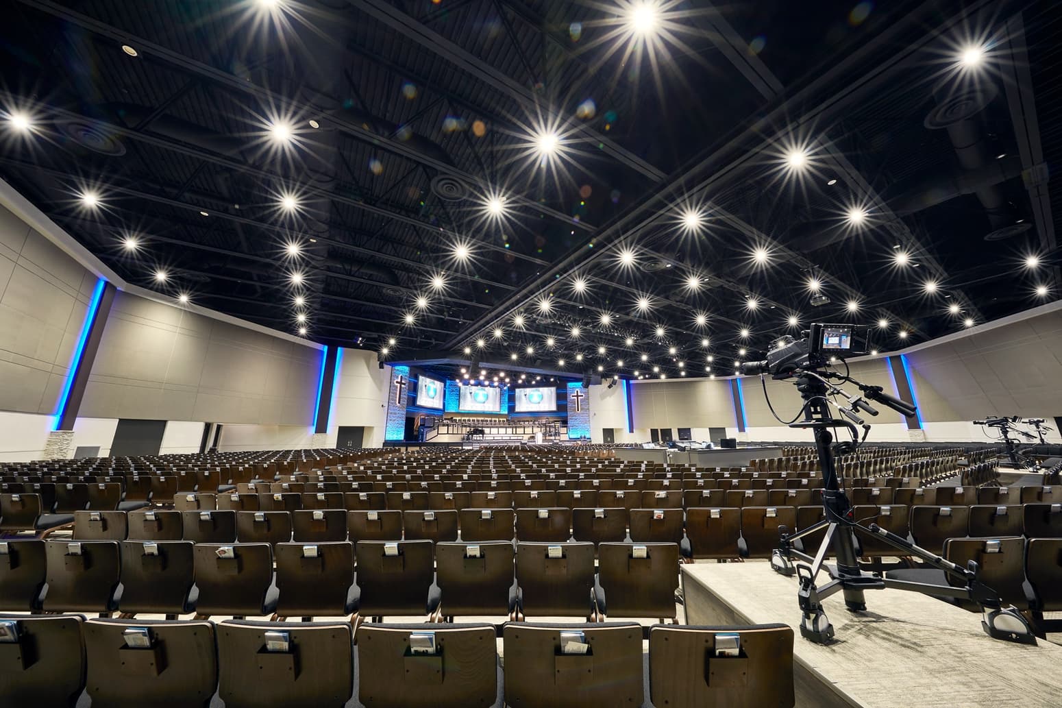 Seating at FBC made new church sound systems crucial.