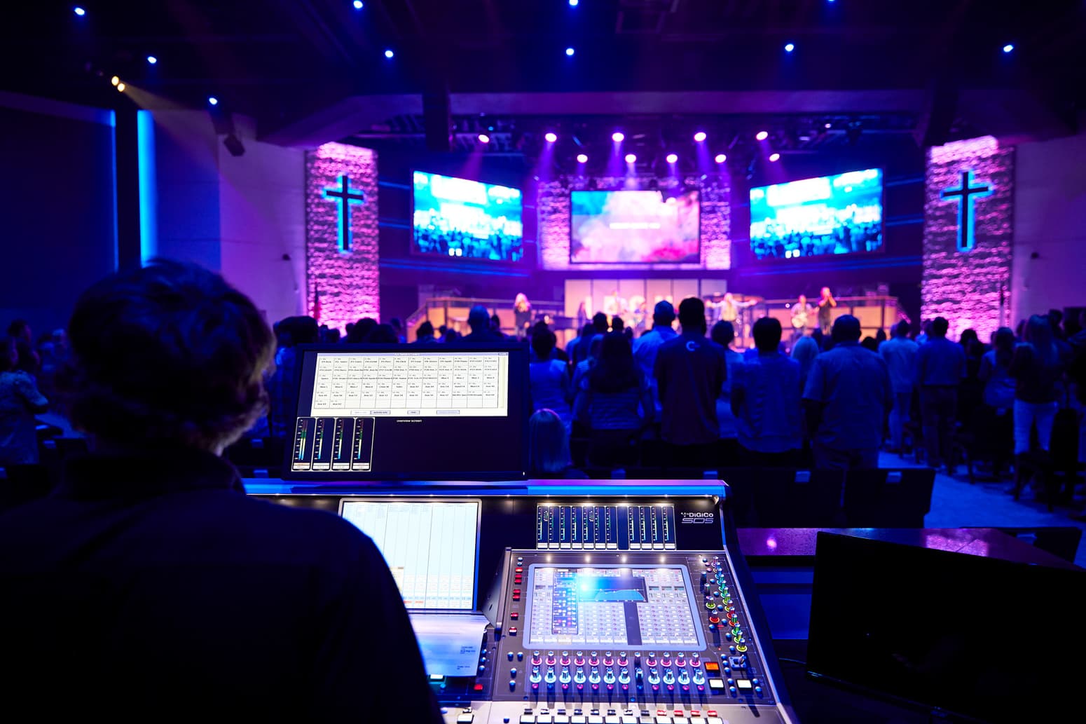 The sound system for church services at FBC includes advanced controls.
