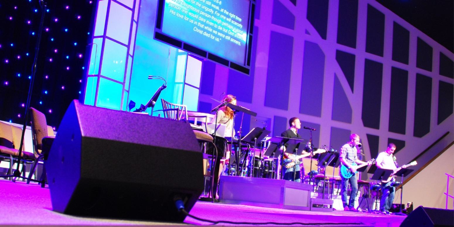 Paragon 360's acoustic solutions for churches include these acoustic panels seen behind the church band.