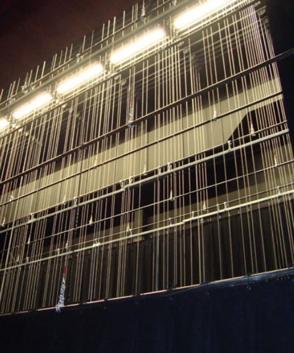 Auditorium lighting systems require rigging services, as you can see here.